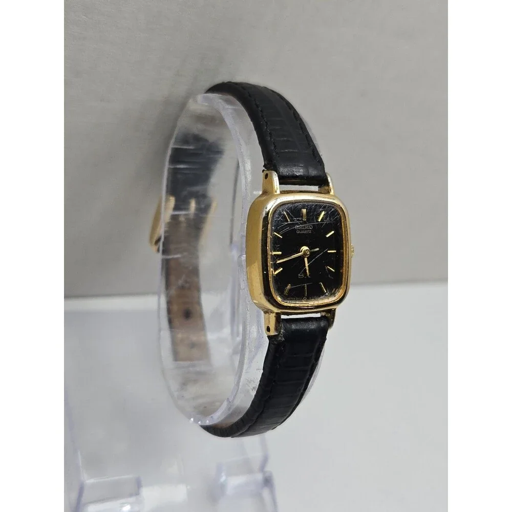 Vintage Seiko SX Tank Watch Womens Black Dial Gold Tone Japan Quartz New Battery